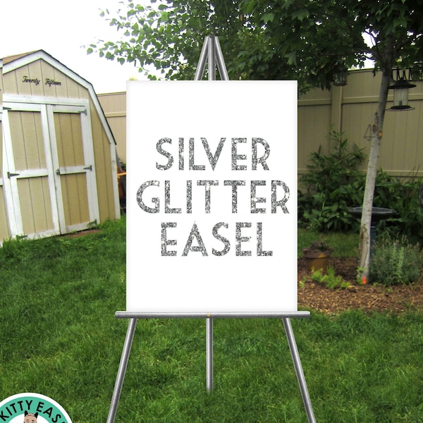 Silver Glitter Easel for Large signs displays lightweight Foam Board, Canvas, Wood, Acrylic signs up to 16" x 20" up to 24" x 36" Ships Fast