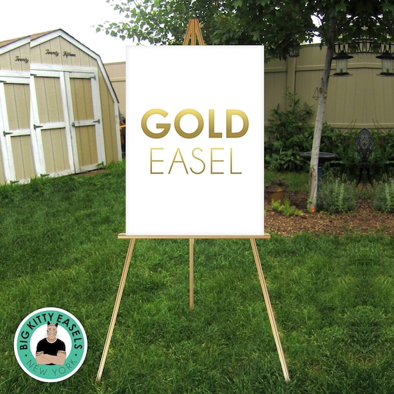 Gold Easel . Large Wedding Sign Stand . Display Lightweight Foam Board,  Canvas, Wood, Acrylic Signs up to 24 X 36 and 8lbs 