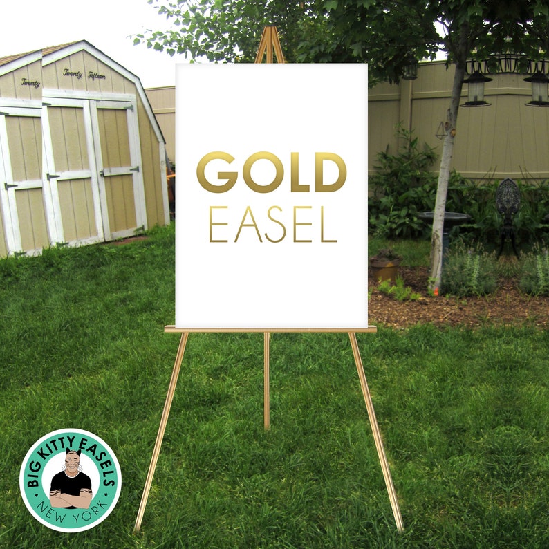 Gold Easel . Large Wedding Sign Stand . Display lightweight Foam Board, Canvas, Wood, Acrylic signs up to 24 x 36 and 8lbs image 1