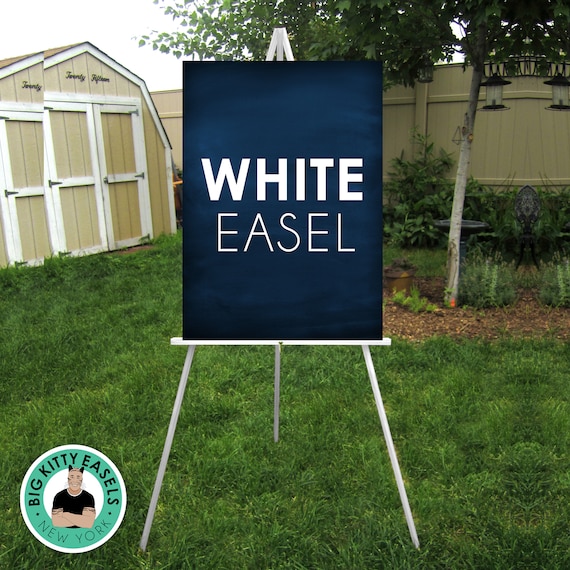 White Easel . Wedding Sign Solid Wood Floor Stand . Display Lightweight  Foam Board, Canvas, Wood, Acrylic Signs up to 24 X 36 and 8lbs 