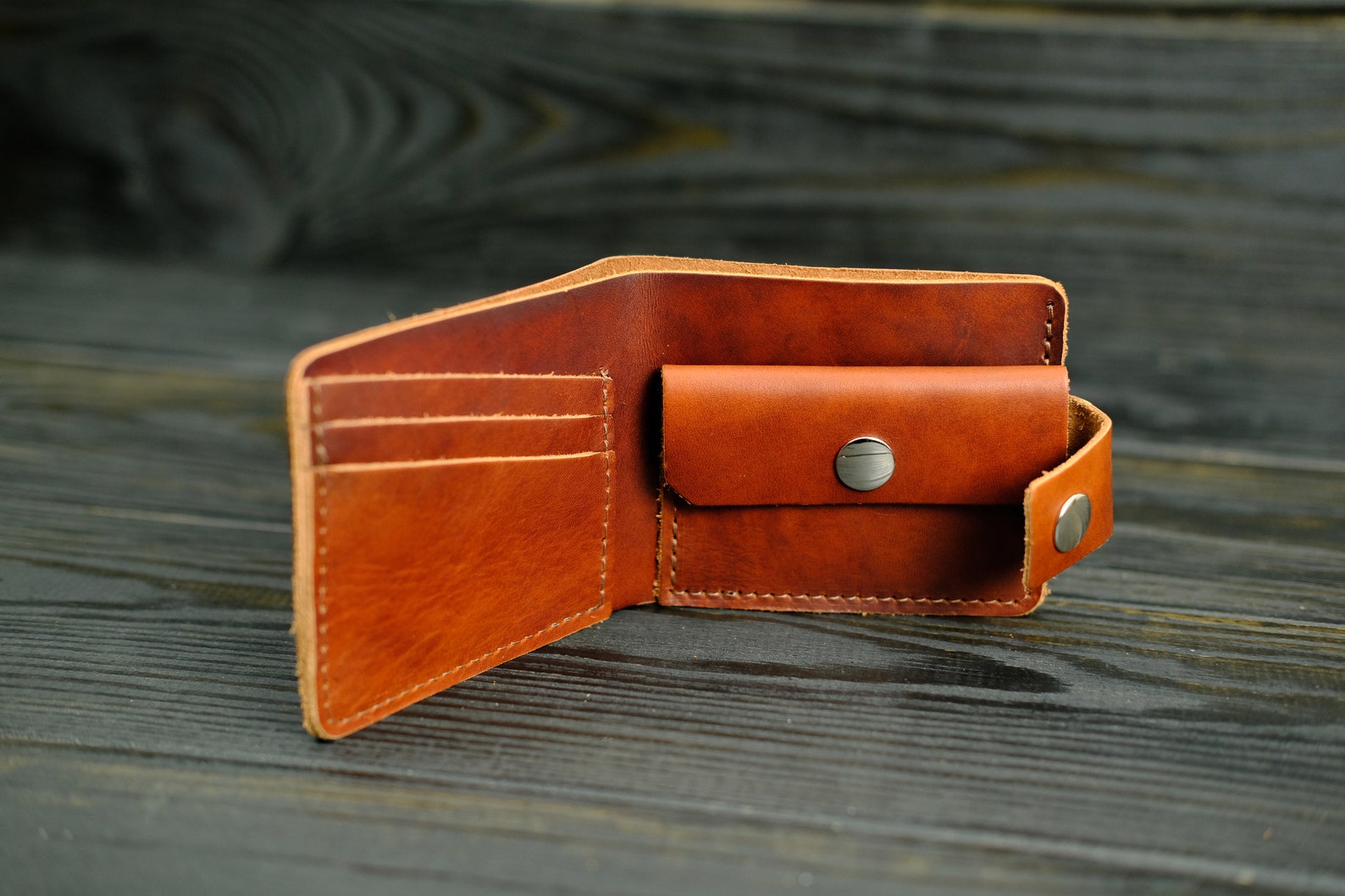 Leather Wallet for Men Bifold Wallet With Snap Button Etsy