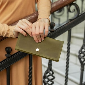 Cartera de cuero para mujer, Cartera delgada para mujer, Monedero delgado de cuero, Cartera larga vintage para ella