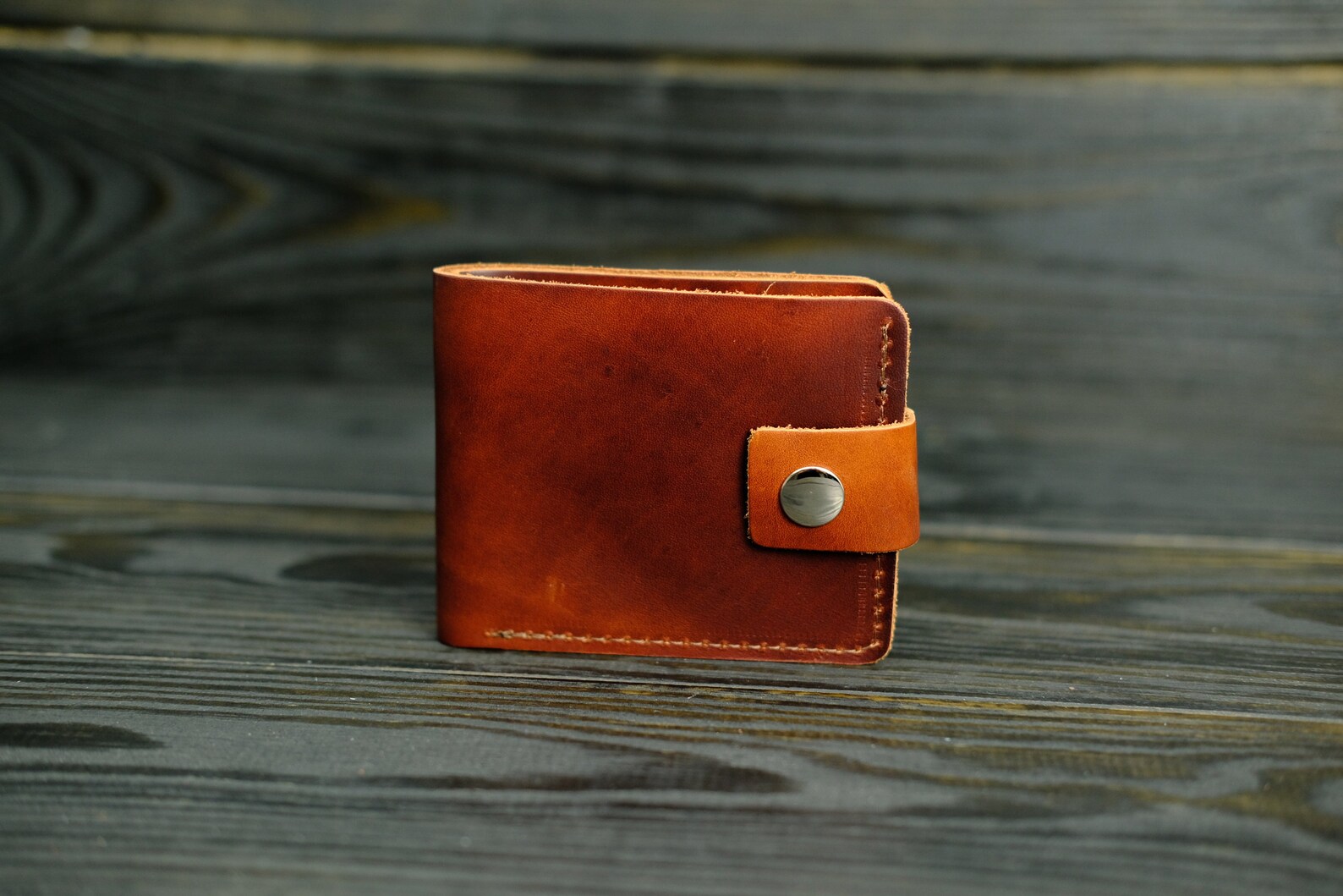 Leather Wallet for Men Bifold Wallet With Snap Button Etsy