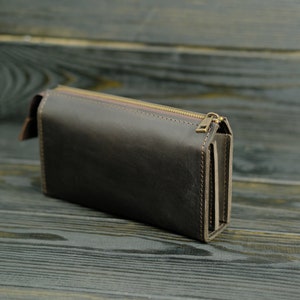 Billetera de viaje espaciosa, billetera de cuero para hombre, 6 ranuras para tarjetas, billetera con cremallera para hombre