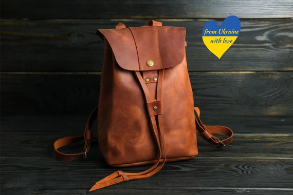 Leather Backpack With Drawstring and Snap Button Personalized - Etsy