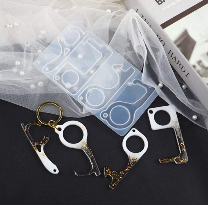 Anti Touch Keychain Mold No Touch Door Opener Resin Mold Button Pusher Tool Expoxy Mold