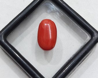 Cabujón de coral rojo italiano natural, piedra preciosa ovalada (12 x 7 x 4 mm)