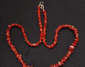 Mediterranean Red Coral Necklace: Antique Beads, Silver Brass Clasp, 19 Inch
