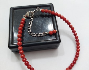 Handmade Red Coral Bracelet: Silver Brass Beaded Unisex Jewelry