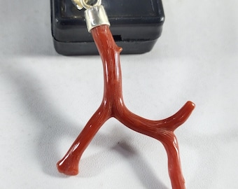 Roter Korallen Zweig Anhänger: 925 Sterling Silber Riff Schmuck