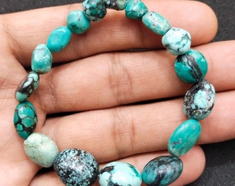 Pulsera de piedra turquesa pulida: auténtica piedra preciosa tibetana de 90 quilates