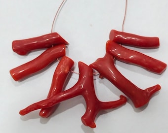 100%Natural Italian Red Coral Stick Beads: Polished Gemstone Branch, Jewelry Making