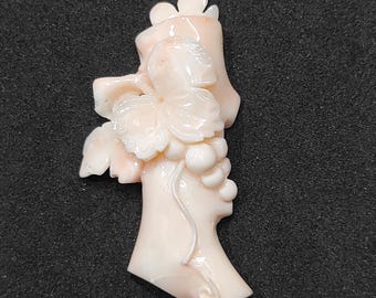 Flower Carved Momo Coral Charm: Angel Skin Gemstone Jewelry