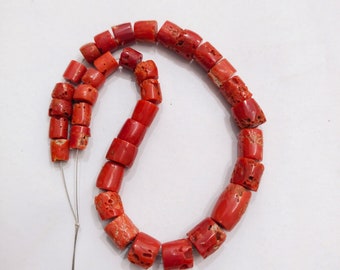 Italian Red Coral Beads: Mediterranean Drum Shape Gemstone, 14x5mm