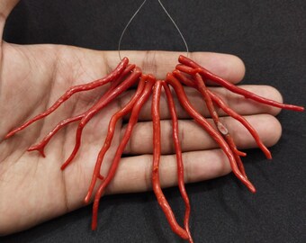 Bâtons de branche de corail rouge italien naturel : Fournitures de fabrication de bijoux 90 carats