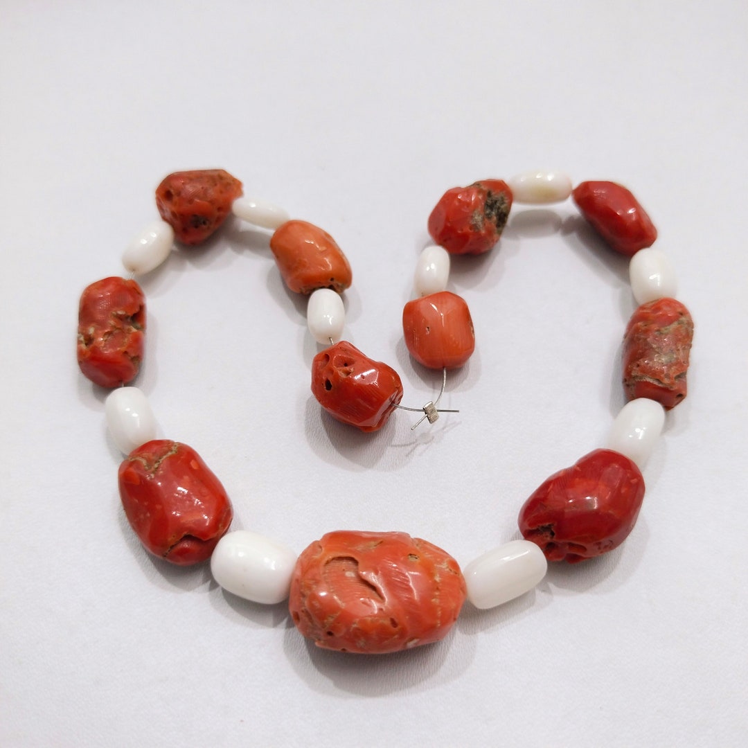 Perles En Vrac Corail Rouge Et Blanc Naturel - Ovale, 8-10 Mm, 17 Carats, Origine Italie/Inde