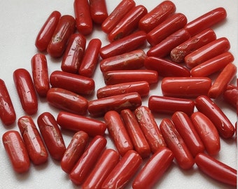 Italian Red Coral Cabochons: 50 Capsule Gemstones for Jewelry Making