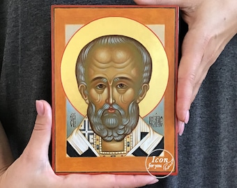 Icon of Saint Nicholas, 23K Gold, Orthodox hand painted icon, St Nicholas, Sankt Nikolaus, Catholic orthodox religious icon, beautiful icon