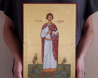 Saint Vladislav Icon the Prince of Serbia, 23K Gold, Ikone Heiliger Vladislav, Orthodox handpainted icon, Byzantine icon