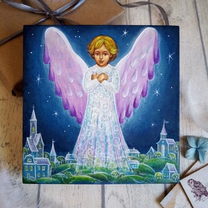 Guardian Angel Icon for Baby Boy & Girl, 100% Handpainted Icon, Christian Religious icon, Christian Gift, Orthodox Icon Angel