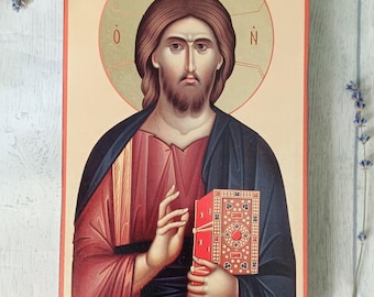 Jesus Christ the PANTOCRATOR Blessed -Orthodox Byzantine Greek Icon Print, Byzantine Replica (26х16cm)