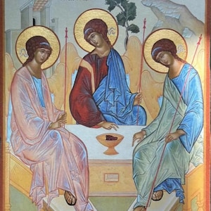 Handmade Holy Trinity by Andrei Rublev Icon, print, replica, Orthodox icon, Wedding Gift Icon, Santissima Trinita