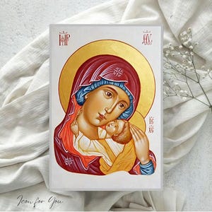Handmade Icon Mother of God, Virgin Mary with Child, print, replica, Orthodox icon, Religious Gift, Orthodox gift