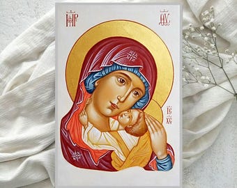 Handmade Icon Mother of God, Virgin Mary with Child, print, replica, Orthodox icon, Religious Gift, Orthodox gift