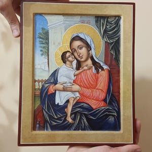Handmade Icon Mother of God, Virgin Mary with Child, Print, Replica, Orthodox icon, Religious Gift, Orthodox gift