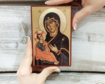 Handmade Our Lady Icon, print, replica, Virgin Mary Icon, Madonna di Grottaferrata, Theotokos Icon, Orthodox icon, Byzantine icon