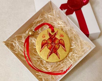 Angel Cherub, Six-Winged Angel, hand-painted Angel, Minimalist Angel icon, Angel Gift, amulet angel