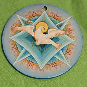 Holy Spirit of God, Dove a bird that descended from heaven during the baptism of Jesus Christ, 100% Hand-pinted, Wooden souvenir