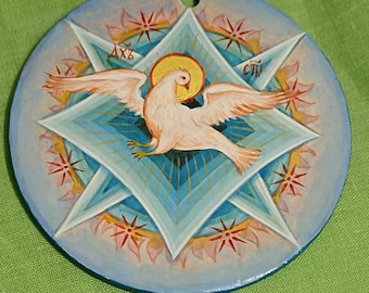 Holy Spirit of God, Dove a bird that descended from heaven during the baptism of Jesus Christ, 100% Hand-pinted, Wooden souvenir