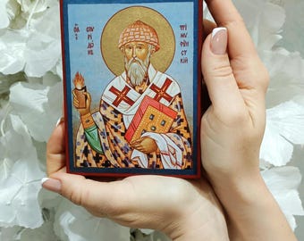 Handmade St Spyridon of Trimythous Icon, print, replica, St Spyridon of Corfu, Spiridione di Trimitonte, Santo Spiridione
