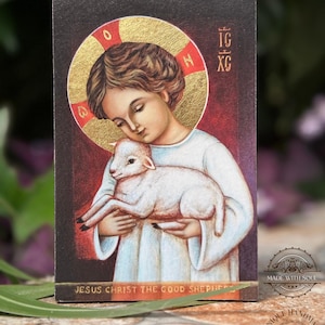 Handmade Jesus Christ the Good Shepherd Icon, print, replica, Icon Our Lord, Orthodox Byzantine icons, Gift for baptism, Lamb of God