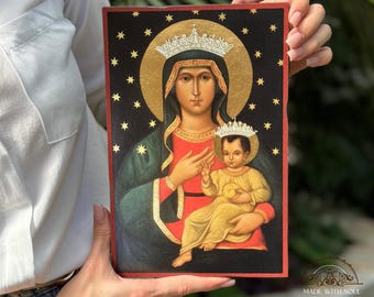 Handmade Madonna delle Grazie Icon, print, replica, Virgin Mary Icon, Theotokos Icon, Our Lady, Orthodox Byzantine icon, Wedding Gift Icon