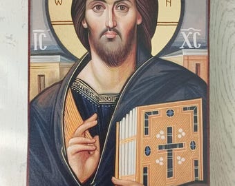 Handmade Christ Pantocrator, Sinai Icon, print, replica,  Orthodox Byzantine icon