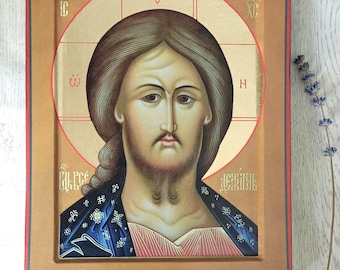 Handmade Jesus Christ the Almighty Icon Print, Savior Jesus Christ Replica, Orthodox Wall Art (25х20cm)