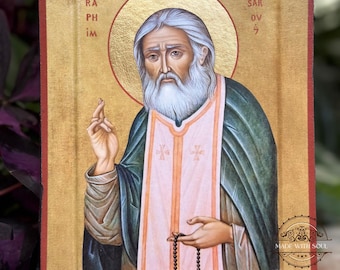 Handmade Saint Seraphim of Sarov icon, print, replica, Orthodox icon, Seraphim Sarov icon, Religious Gift, Orthodox gift