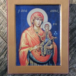 Handmade Saint Anna with the Little Virgin Mary Icon, print, replica, Agia Anna, Greek icon of Saint Anne