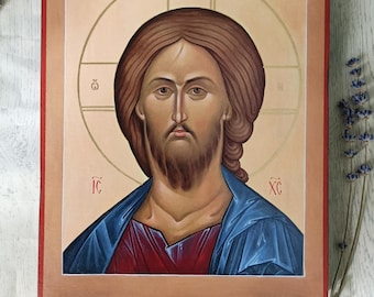 Handmade Jesus Christ Icon Print, Byzantine Savior Jesus Christ Replica, Orthodox Wall Art (24х20cm)