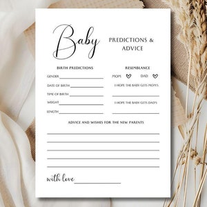 Minimalist Baby Predictions and Advice Card | Baby Shower Games | Parents to Be Advice & Wishes  | Baby Predictions Editable Template | 001b