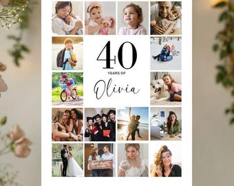 40th Birthday Photo Collage Poster: Editable Canva Template (Digital Download)