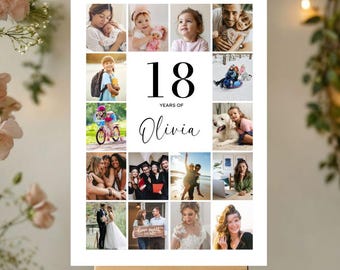 18th Birthday Photo Collage Template: Editable Party Decor, Eighteenth Birthday Poster, Canva Template (Digital Download)
