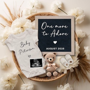 Digital Pregnancy Announcement | One More To Adore| Editable Neutral Baby Reveal Template | Baby News Surprise | 2nd or 3rd Baby -161a