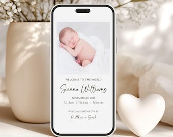 Minimalist Baby Birth Announcement eCard: Editable Canva Mobile Template (Digital Download)