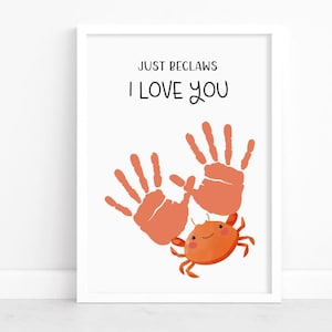 Arte imprimible con huella de mano de cangrejo "Just Beclaws love You" para San Valentín / Manualidad de San Valentín para niños pequeños / Recuerdo / Regalo / Descarga instantánea