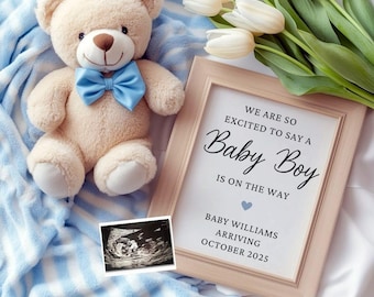 Baby Boy Pregnancy Announcement: Editable Social Media Baby Reveal, It's a Boy, Little Brother on Way, Canva Template (Digital Download)