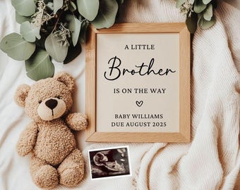 Little Brother Pregnancy Announcement: Social Media Baby Boy Reveal, Editable Canva Template (Digital Download)