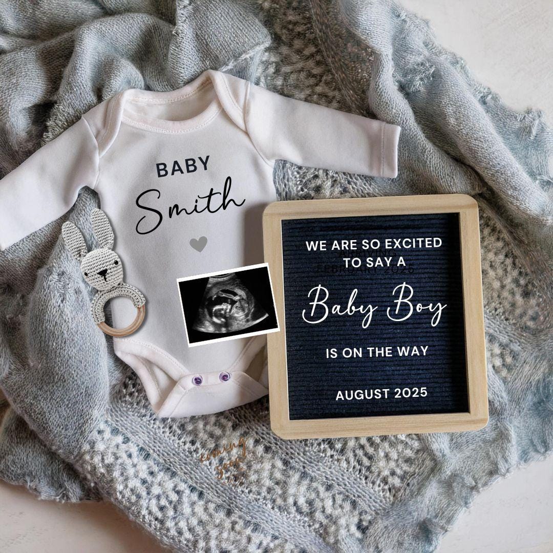 Digital Baby Boy Pregnancy Announcement Template | Gender Reveal | Editable Social Media Baby Boy Reveal Template | Instant Download - 111a
